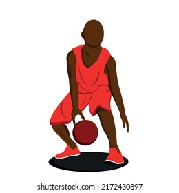 Flat Design of Men's Basketball Player Dribing the Ball