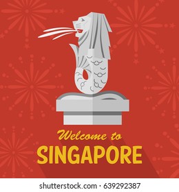 Flat Design Merlion, Singapore, Vector Illustration