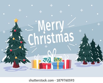 Flat Design Merry Christmas Background for Greeting Cards