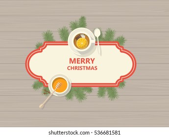 Flat Design Merry Christmas card creative label. Vector Eps 10.