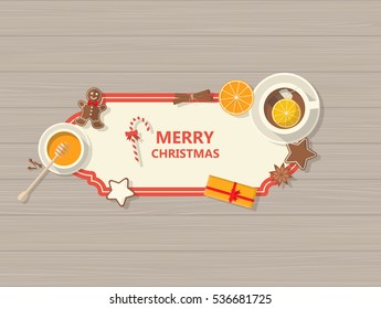 Flat Design Merry Christmas card creative label. Vector Eps 10.
