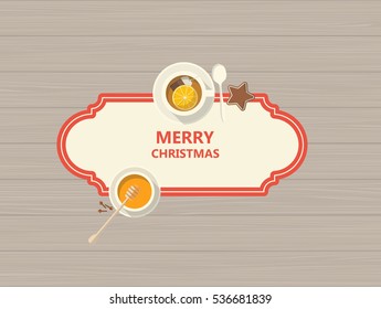 Flat Design Merry Christmas card creative label. Vector Eps 10.