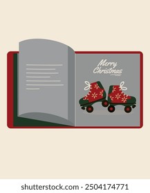 Flat Design Merry Christmas Illustration with Open Book at Roller Skates