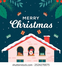 design plano alegre ilustração de natal com casa e santa