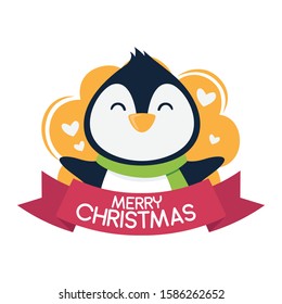 Flat design Merry Christmas penguin