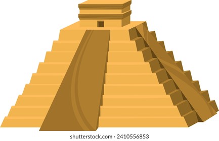 Flat design of a Mesoamerican pyramid with stairs leading to the top. Ancient Aztec or Mayan temple vector illustration.