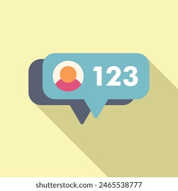 Flat design of a message notification icon with a profile and numerical badge on a pastel background