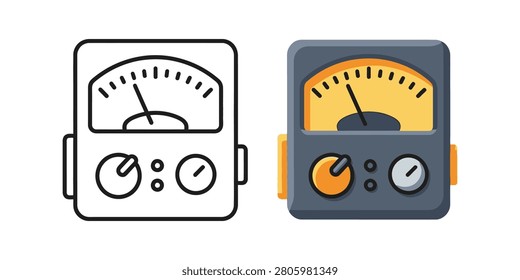 Flat design meter illustration with clear dial and controls suitable for scientific research and industrial applications illustrating data analysis.