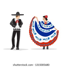 Flat design, Mexican couple dancing, Vector