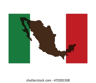 flat design mexican flag with silhouette icon vector illustration
