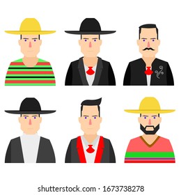 Flat design mexican man avatars