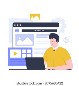 Diseño plano del concepto de micrositio. Ilustración de sitios web, páginas de aterrizaje, aplicaciones móviles, carteles y banners