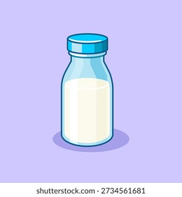 Flat Design Milk Bottle with Blue Cap Vector Illustration