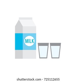 Flat design milk with paper bottle and glasses cups. Vector illustration.