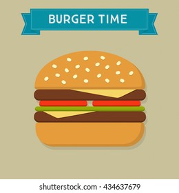 Flat Design Minimal Cheese Burger with Banner and text