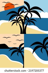 Flat Design Minimalist Beach Illustration mit Palm