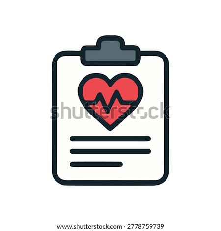 Flat Design Minimalist Heartbeat Rhythm Pulse Record Medical Document Icon