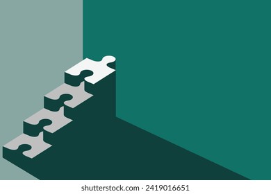 Flat design, minimalist illustration related to puzzle stair step to reach success