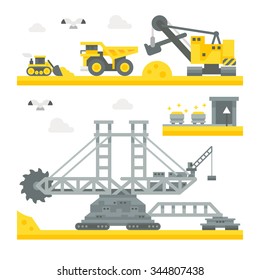 Flat design mining site equipment illustration vector