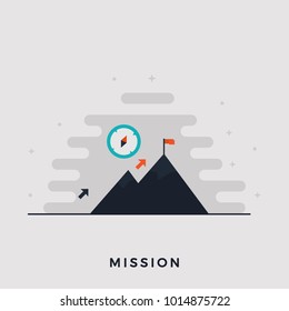 Flat Design Mission Concept. Vector Illustration. Flat mountains. Mission and achievement