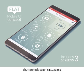 Flat design mobile application interface ui concept on grey background vector illustration