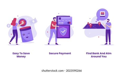 Flat design of mobile banking illustration set. Illustrations for websites, landing pages, mobile applications, posters and banners.