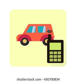 Flat Design Mobile Car Icon, Flat Cell Phone Car Icon