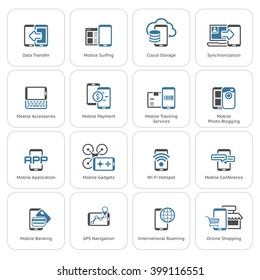 Flat Design Mobile Devices and Services Icons Set.  Isolated Illustration.