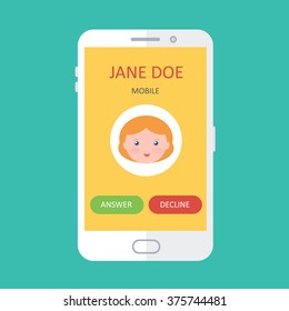 Flat design mobile incoming call display. Flat design mobile phone, tablet.