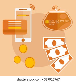flat design of mobile payment,credit card and electronic wallet