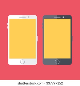 Flat design mobile phone in black and white colors with empty display.