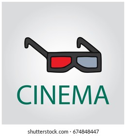 Flat design modern 3D cinema glasses. Vector illustration.