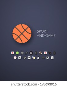 Flat design modern of brand identity style, web and mobile design, design element objects and collection vector illustration icons set 12 - sport and game collection