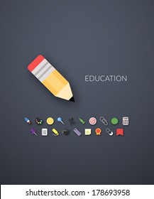 Flat design modern of brand identity style, web and mobile design, design element objects and collection, vector illustration icons set 2 - education collection