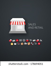 Flat design modern of brand identity style, web and mobile design, design element objects and collection, vector illustration icons set 20 - sales and retail collection