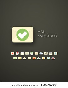 Flat design modern of brand identity style, web and mobile design, design element objects and collection vector illustration icons set 7 - mail and cloud collection