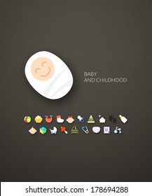 Flat design modern of brand identity style, web and mobile design, design element objects and collection, vector illustration icons set 27 - baby and childhood