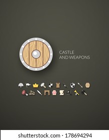 Flat design modern of brand identity style, web and mobile design, design element objects and collection, vector illustration icons set 30 - castle and wepon