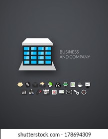 Flat design modern of brand identity style, web and mobile design, design element objects and collection vector illustration icons set 25 - business and company