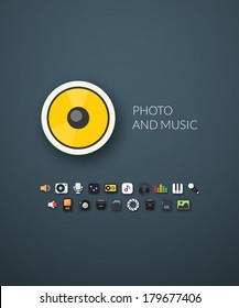 Flat design modern of brand identity style, web and mobile design, design element objects and collection, vector illustration icons set 11 - audio and photo collection