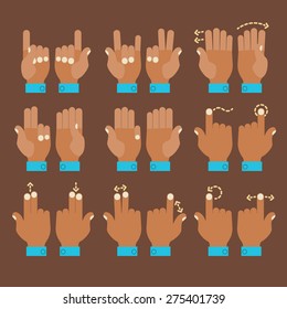 Flat design modern cartoon style multitouch gestures hands icons