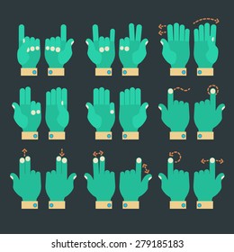 Flat design modern cartoon zombie style multitouch gestures hands icons