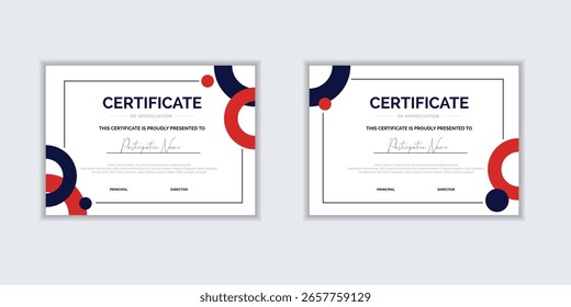 Flaches Design moderne Zertifikatvorlage für Unternehmen oder Auszeichnungen. Für kreative Auszeichnungen, geschäftliche und schulische Bedürfnisse