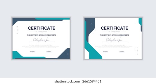 Plantilla de certificado moderna de diseño plano para empresas o premios. Para premios creativos, negocios y necesidades educativas