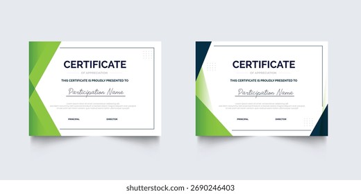 Flat design modern certificate template for corporate or awards collection. geometric certificate For creative award, business, and education university