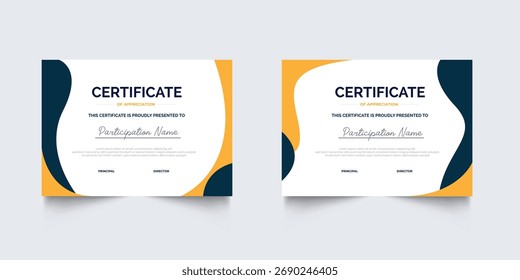 Plantilla de certificado moderna de diseño plano para colección corporativa o de premios. certificado geométrico Para premio creativo, negocios y educación universitaria