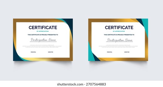 Plantilla de certificado moderna de diseño plano para empresas o premios. Para premios creativos, negocios y necesidades educativas