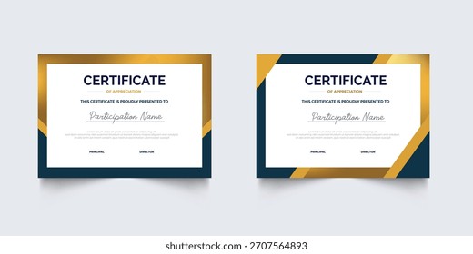 Modelo de certificado moderno de design plano para prêmios ou corporativos. Para necessidades criativas de prêmios, negócios e educação