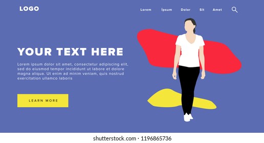 Flat Design Modern Colorful Web Banner and Slider Include Ui Elements With Standing Self-Confidence Woman Silhouette Landing Page