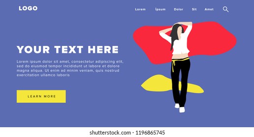 Flat Design Modern Colorful Web Banner and Slider Include Ui Elements With Standing Self-Confidence Woman Silhouette Landing Page